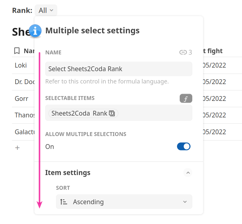 User control settings and a vertical arrow to highlight them.