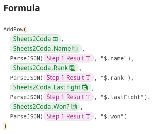 Coda formula showing syntax highlighting.