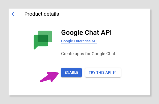 Chat API enable button.