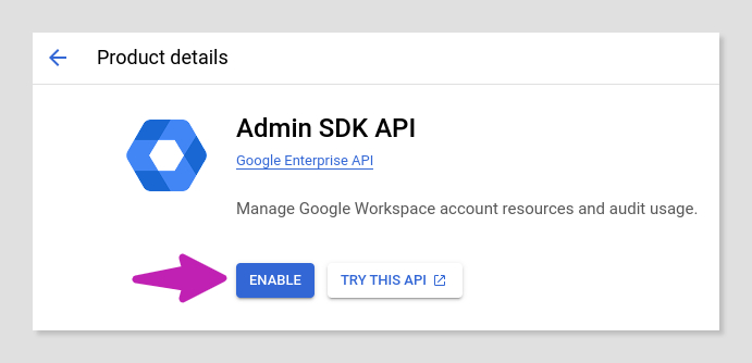 Admin SDK API enable button.
