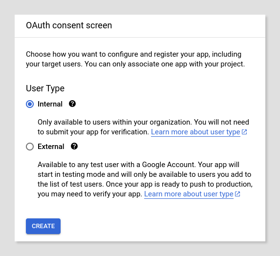 OAuth consent screen type dialog.