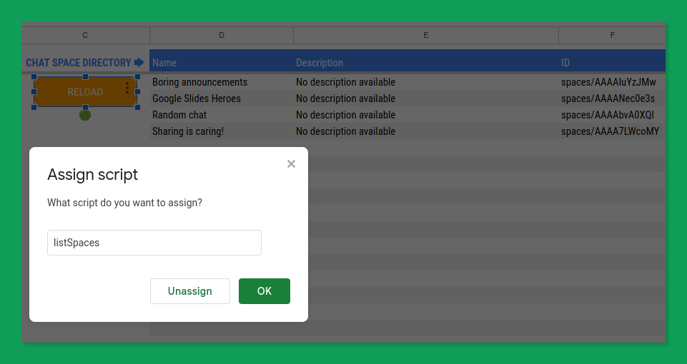 The button's assign script dialog is shown.