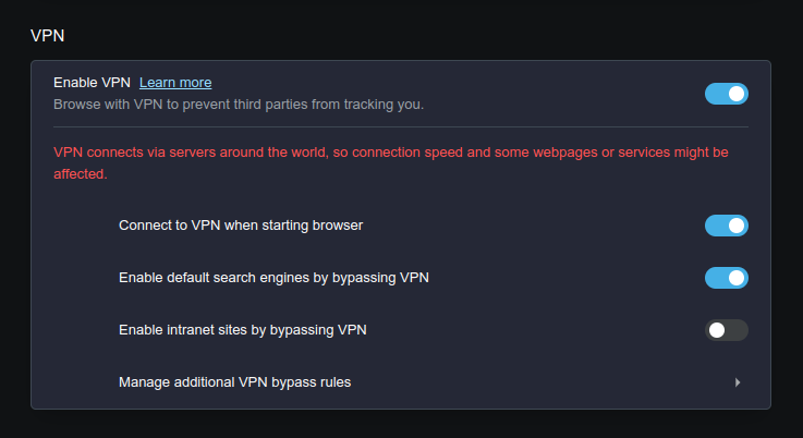 Ajustes de VPN en Chrome.